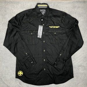 Affliction Black Premium Mens House Of Cards Button Up Shirt Size XL Black NWT